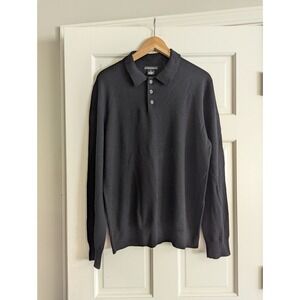 Sofia Cashmere 100% Merino Wool Sweater Mens Size L 1/4 Button Black Luxury